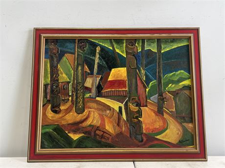 ORIGINAL FIRST NATIONS OIL ON CANVAS PAINTING IN FRAME - SIGNED HEINZ SAUER