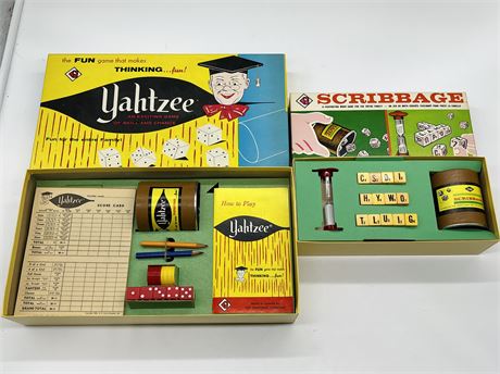 2 MINT CONDITION VINTAGE YAHTZEE AND SCRIBBAGE GAMES