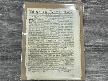 JUNE 1797 ANTIQUE ‘EDINBURGH ADVERTISER’ NEWSPAPER