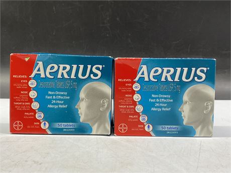2 AERIUS ALLERGY RELIEF NON DROWSY TABLETS (50 TABLETS EACH) (EXPIRES 12/23)