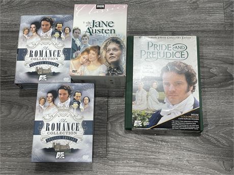 LOT OF 4 COLLECTORS DVD’S INCL: JANE AUSTEN, PRIDE & PREJUDICE 10TH ANNIVERSARY,