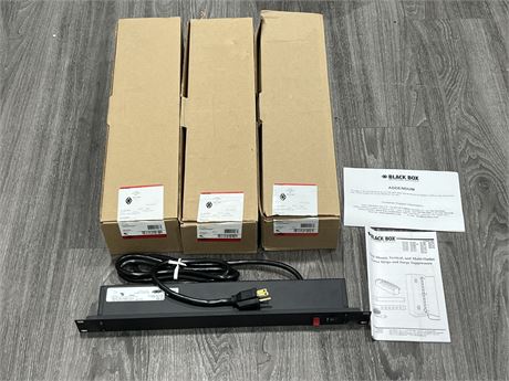3 BLACK BOX 6 OUTLET RACK MOUNT POWER STRIPS - RETAIL $250/EA