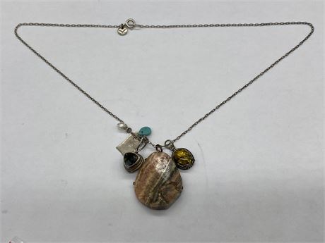 STERLING & STONE PENDANT WITH GEMS & CHAIN - CHAIN 18” LONG