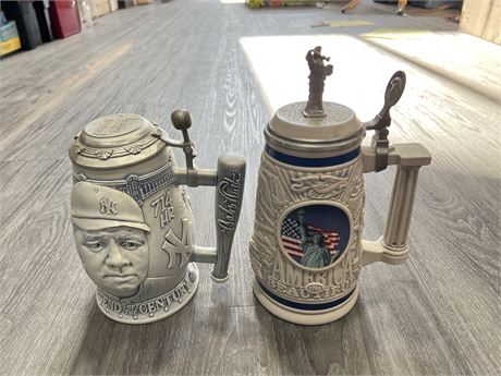 2 VINTAGE AVON STEINS - 1 IS NY YANKEES BABE RUTH