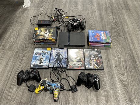 PS2 CONSOLE W/ 3 CONTROLLERS, CORDS & 9 GAMES + STAR WARS PLUG & PLAY &