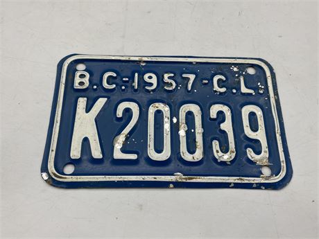 1957 B.C. COMM. LICENCE PLATE