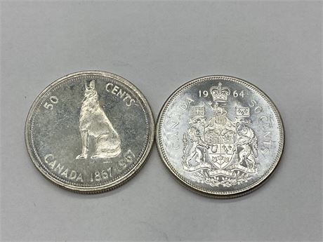 1967 + 1964 50 CENT COINS