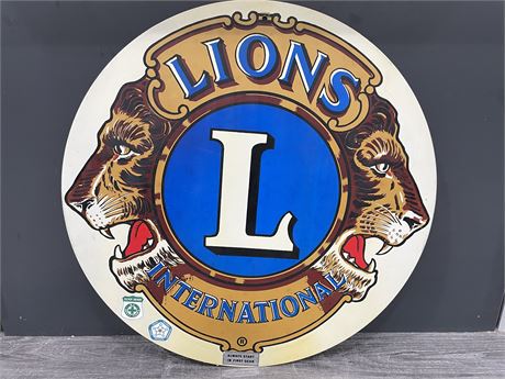LARGE VINTAGE LIONS CLUB SIGN; 1 SIDED; GREAT CONDITION (30” DIAMETER)