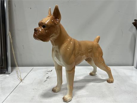 LARGE PORCELAIN DECORATIVE BOXER DOG (Repaired ear) 18” TALL