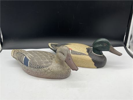 2 VINTAGE HAND PAINTED WOOD DUCK 16” LONG