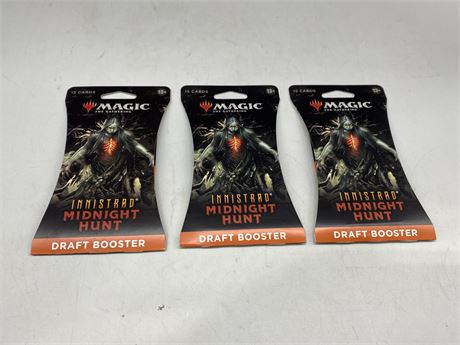 3 SEALED MAGIC THE GATHERING MIDNIGHT HUNT BOOSTER PACKS