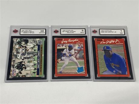 3 KSA GRADED MLB CARDS - 2 ROOKIE CARDS