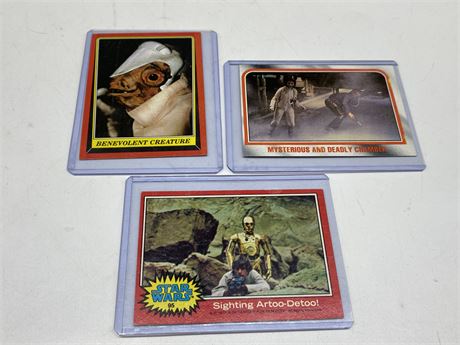 3 VINTAGE STAR WARS COLLECTOR CARDS (2-1980s & 1-1970s)