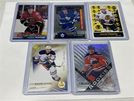 4 NHL ROOKIE CARDS & RN HOPKINS CARD