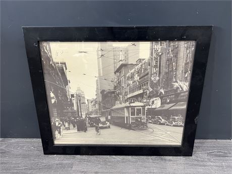 EARLY VINTAGE PHOTO OF HASTINGS STREET VANC. - 23”x19” - GLASS IS CRACKED