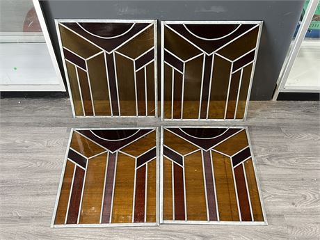 4 VINTAGE STAINED GLASS PIECES - HAVE CRACKS (19.5”x23”)