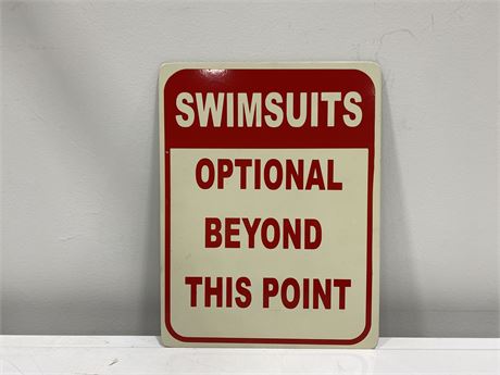 METAL ‘SWIMSUITS OPTIONAL BEYOND THIS POINT’ SIGN (10”x13”)
