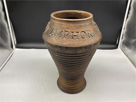LARGE HAND TOOLED AMPHORA POTTERY VASE (15” tall)
