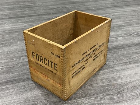 VINTAGE CANADIAN FORCITE HIGH EXPLOSIVE CRATE (10”x15.5”)