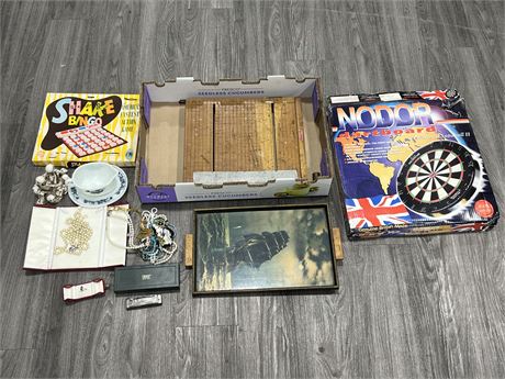 COLLECTABLE LOT W/NEW DARTBOARD
