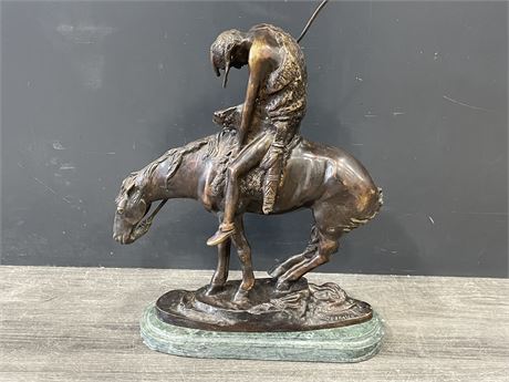 LARGE BRONZE -END OF THE TRAIL- SIGNED BY JAMES EARL FRASER (16”x18”)