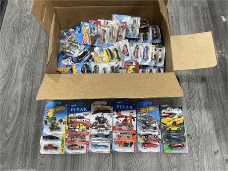 BOX OF 100+ NEW MODERN HOT WHEELS COLLECTABLE CARS