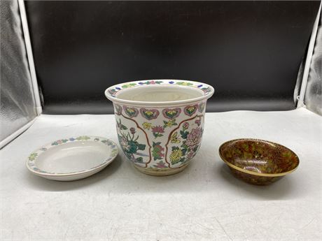 CHINESE CLOISONNÉ BOWL & SMALL HAND PAINTED BOWL LARGEST 8”x7”