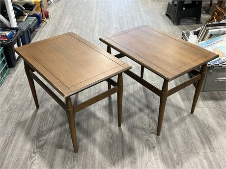 2 VINTAGE WOOD SIDE TABLES (28”x19”x21” tall)