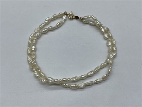 DOUBLE STRAND FRESH WATER PEARL BRACELET W/14KT CLASP & SPRING RING (7”)
