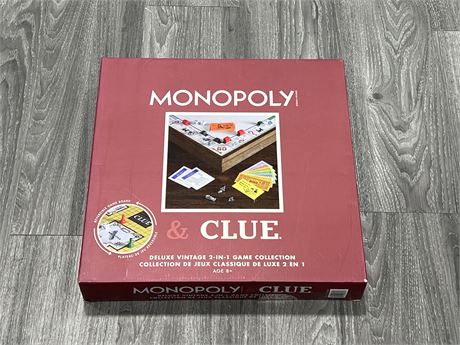 LIKE NEW MONOPOLY / CLUE DELUXE VINTAGE STYLE 2 FOR 1 GAME COLLECTION