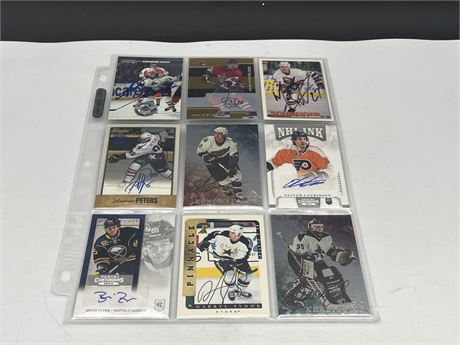 SHEET OF AUTOGRAPHED HOCKEY CARDS