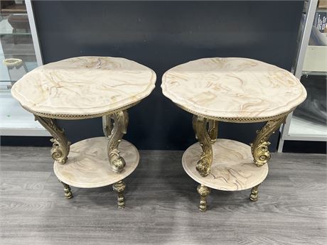 VINTAGE STYLE FAUX MARBLE TABLES - 23” TALL 22” DIAM