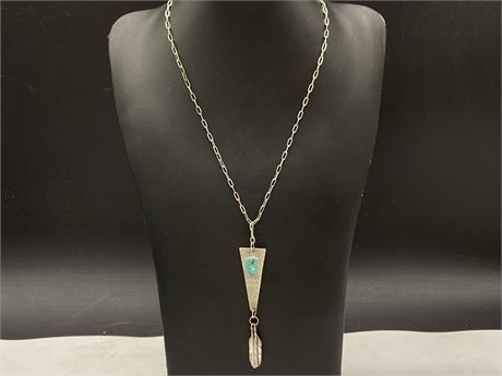 SIGNED 925 STERLING CB NECKLACE W/TURQUOISE STONE
