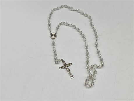 VINTAGE SILVER W/GLASS BEADS ROSARY W/CRUCIFIX CROSS