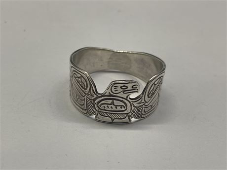 MENS WEST COAST NATIVE SIGNED STERLING RING