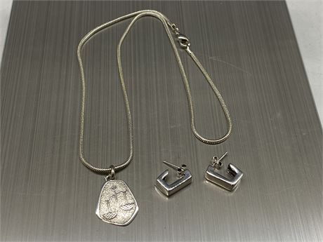 925 STERLING SILVER LIBRA PENDANT NECKLACE (17.5”) & EARRINGS