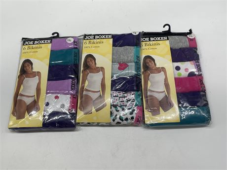 3 NEW PACKAGES OF JOE BOXER BIKINIS (6 / PACKAGE 18 TOTAL) SIZE 7