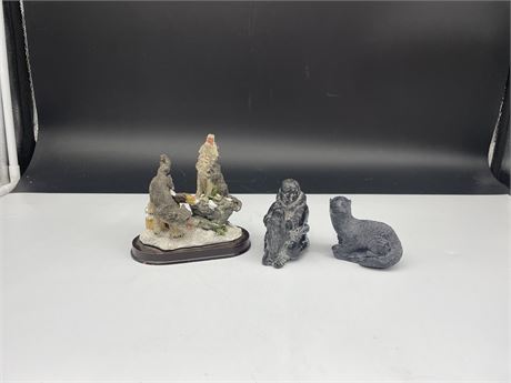 3 ORNATE SCULPTURES (2 by Wolf Canada) 5”