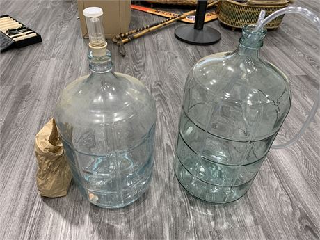 2 GLASS CARBOYS AND WINE MAKING ACCESSORIES