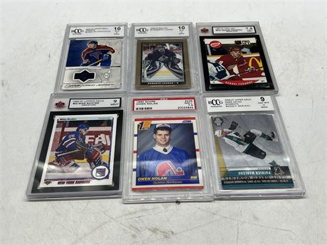 6 GRADED NHL CARDS INCLUDING ROOKIE & JERSEY CARD