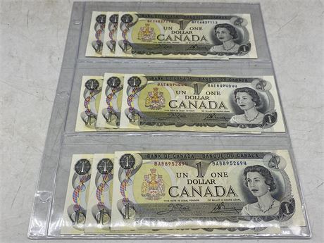 9 CANADIAN 1 DOLLAR BILLS
