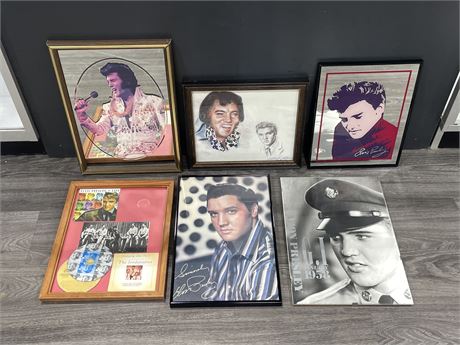 6 FRAMED ELVIS PICTURES - LARGEST IS 16”x11”