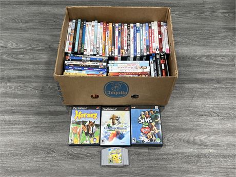 BOX OF DVDS + SOME VIDEO GAMES