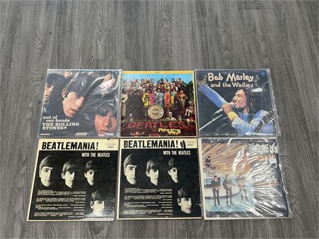 6 BEATLES / BOB MARLEY RECORDS - MOSTLY SCRATCHED - BOB MARLEY IS IN DECENT COND