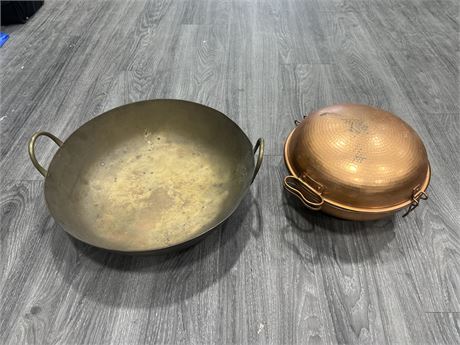 2 VINTAGE COPPER DISHES - LARGEST IS (16” wide)