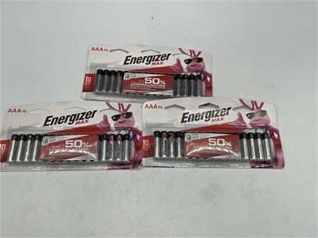 3 PACKAGES OF ENERGIZER MAX AAA BATTERIES (16 / PACKAGE, 48 TOTAL)