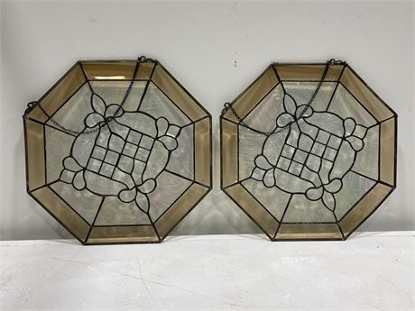2 STAINED GLASS HANGING DECORATIVE PIECES (14” wide)