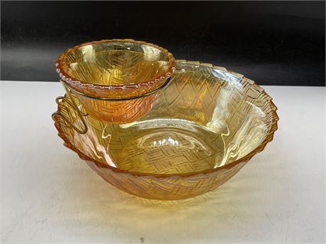 CARNIVAL GLASS - BOWL WITH DRIP BOWL