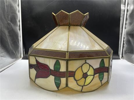 STAINED GLASS HANGING LAMP SHADE (16” x 16” x 12”)