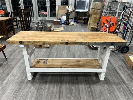 EARLY INDUSTRIAL WORK BENCH - RESTORED - 72”x33”x21”